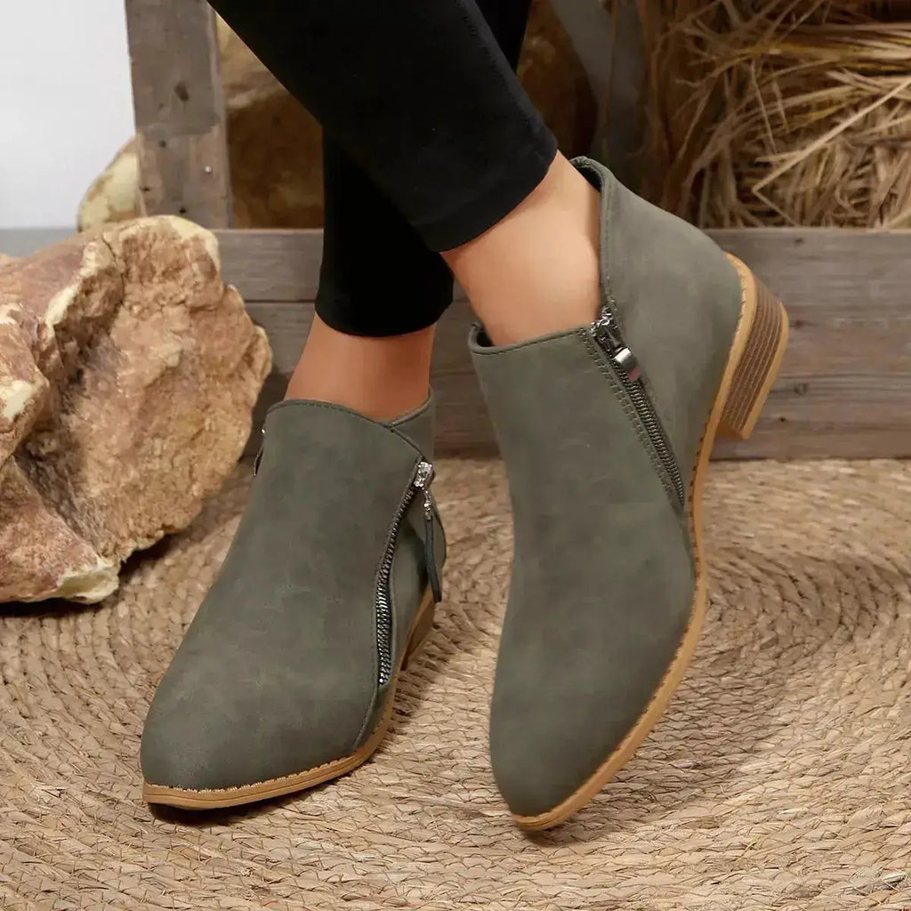PU Leather Block Heels Ankle Boots for Women by Parfymia