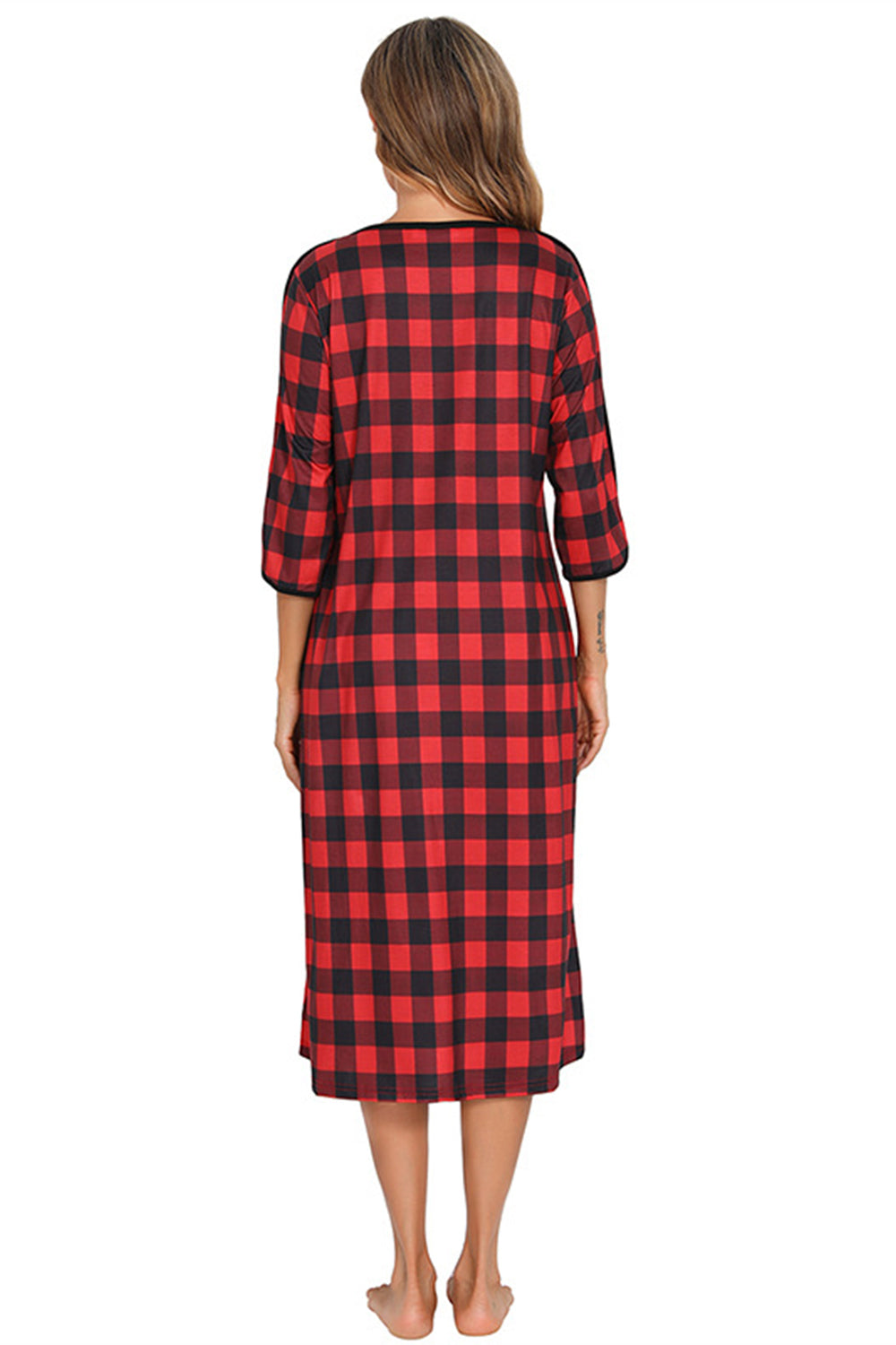 Women's Midi Dress – Round Neck Three-Quarter Sleeve