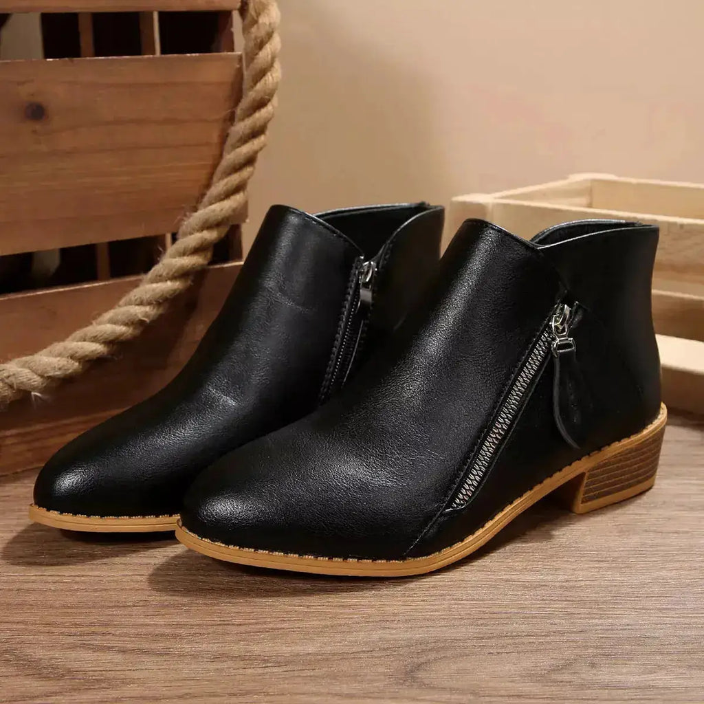 PU Leather Block Heels Ankle Boots for Women by Parfymia