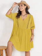 Women's Plus Size Eyelet Mini Dress in Yellow