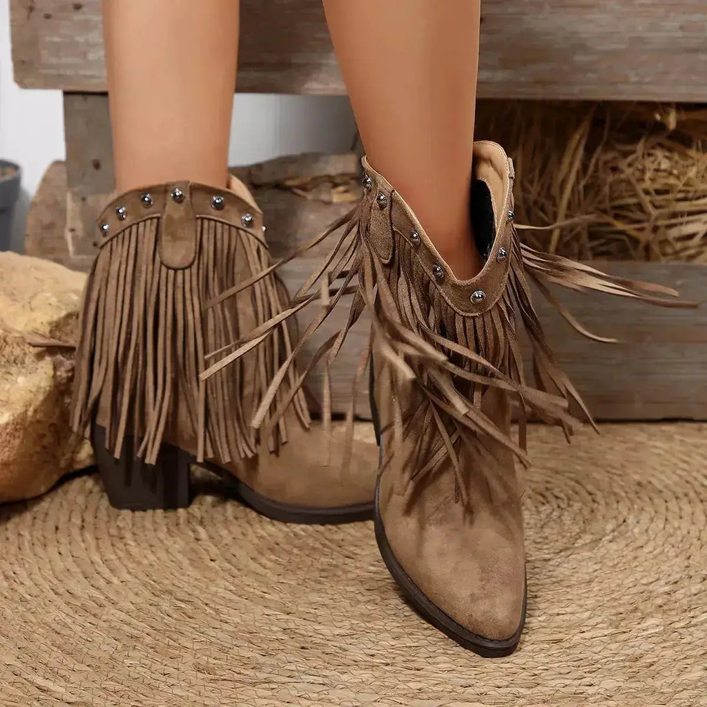 Fringed Point Toe Suede Boots for Women by Parfymia