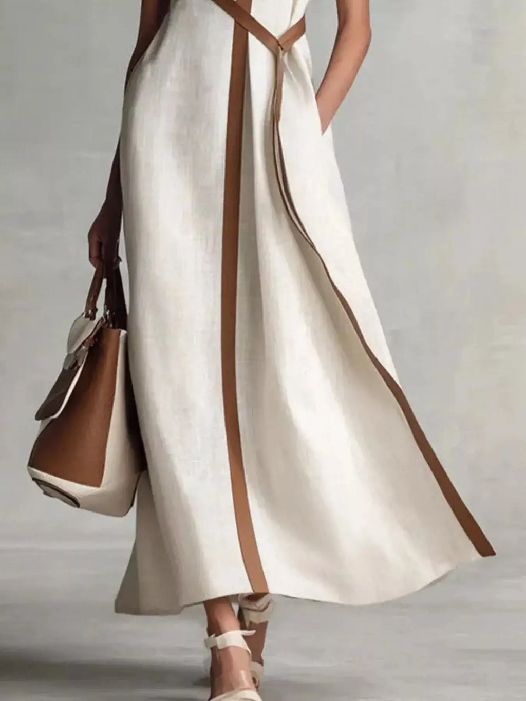 Full Size Contrast Trim Sleeveless Maxi Dress Plus Size Trendsi