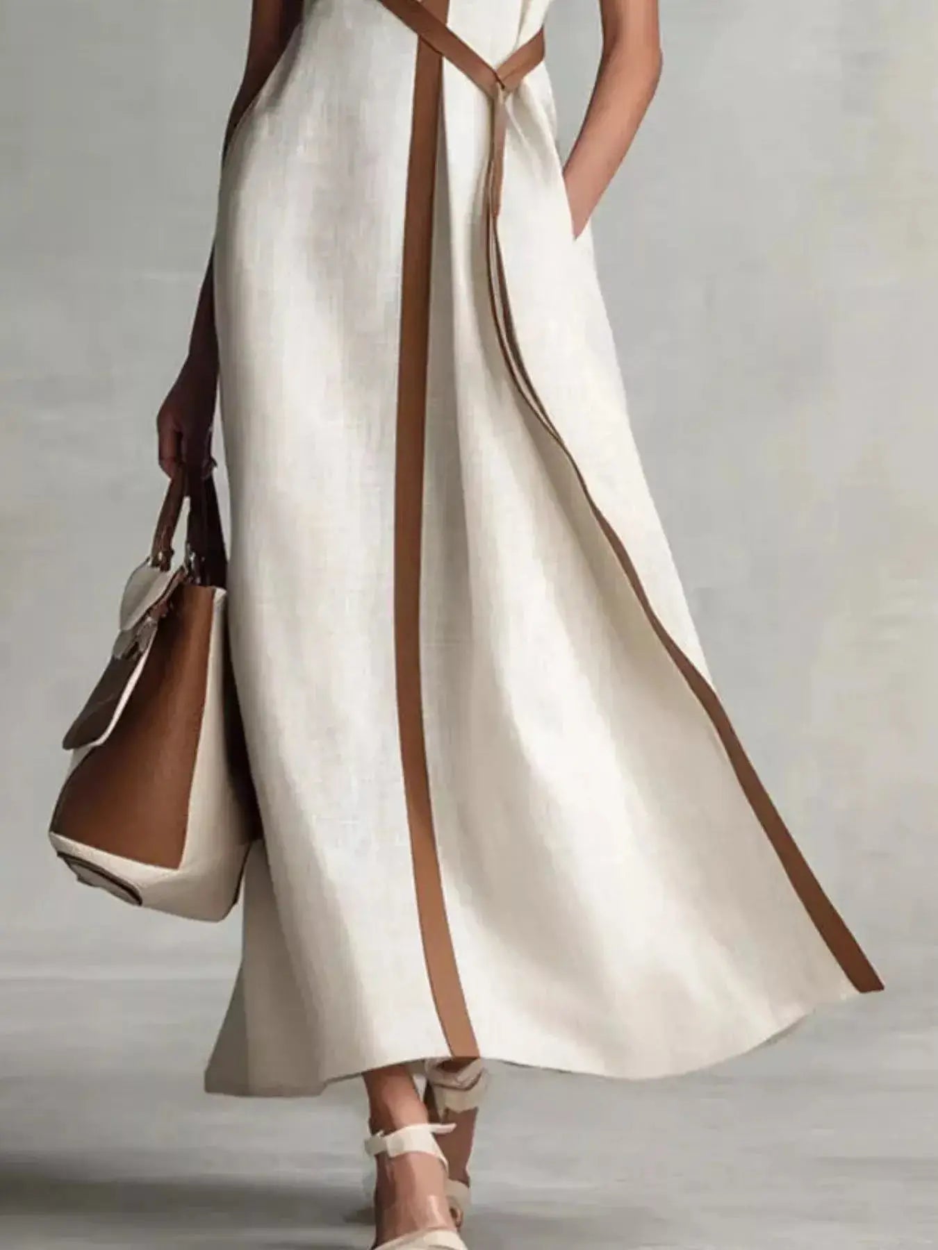 Full Size Contrast Trim Sleeveless Maxi Dress Plus Size Trendsi