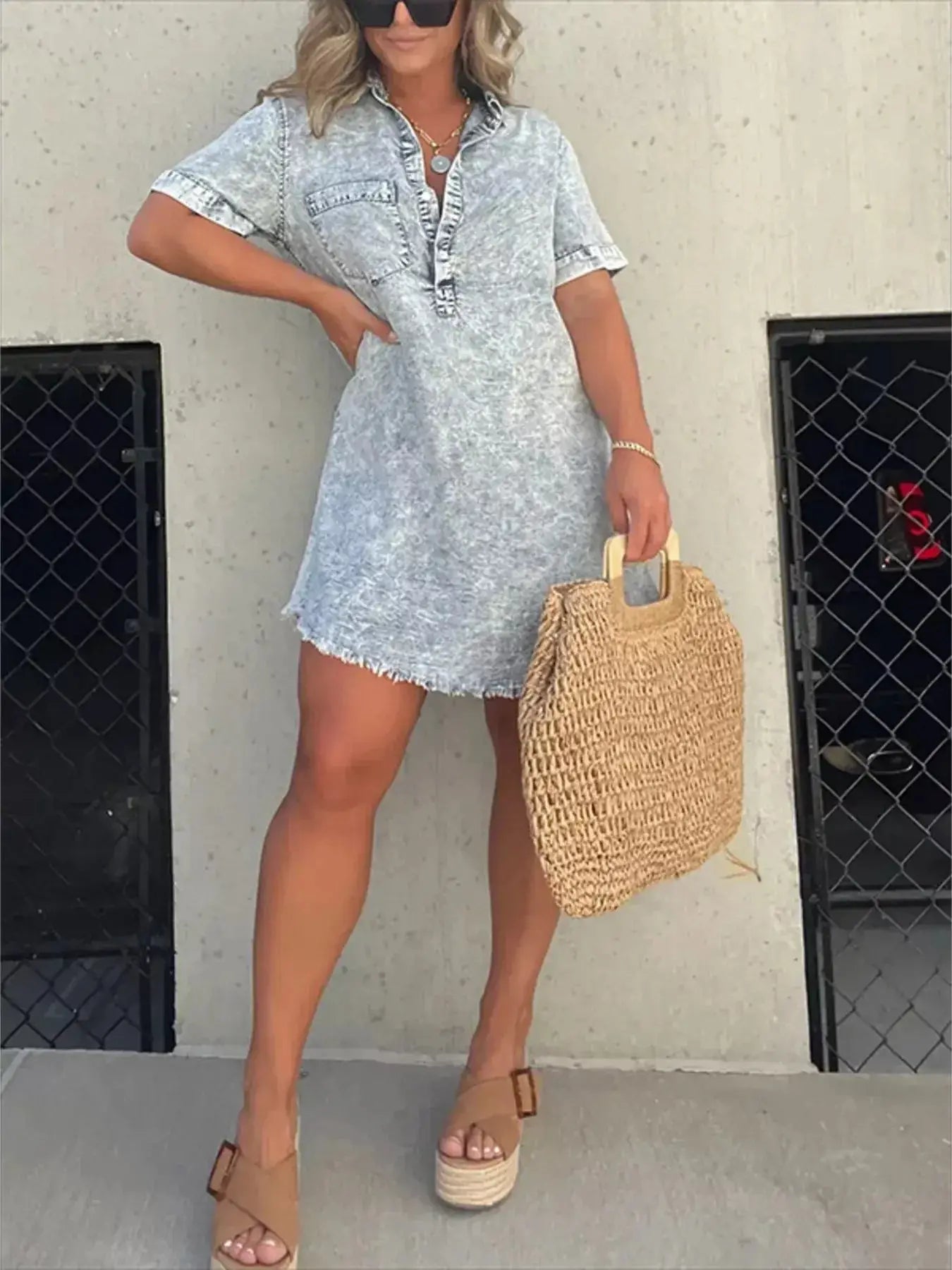 Full Size Raw Hem Short Sleeve Dress Plus Size Trendsi