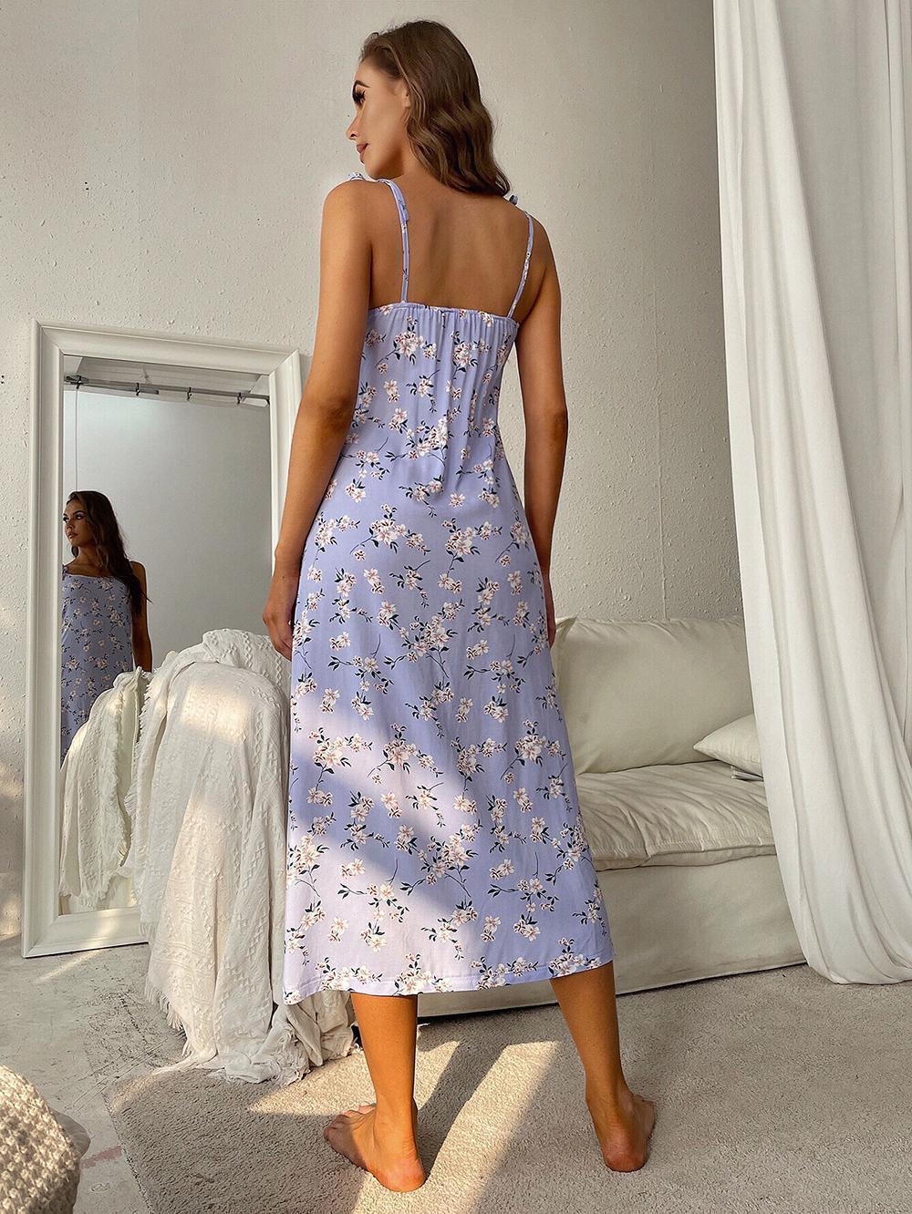 Women's Midi Dress – Printed Tie Shoulder
