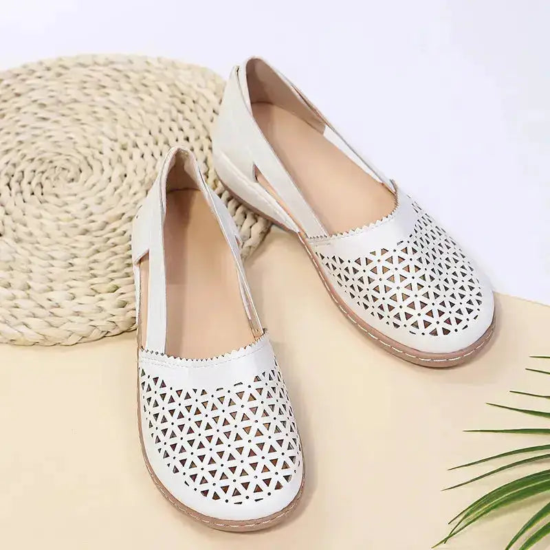 Stylish Cutout Round Toe PU Leather Loafers by Parfymia