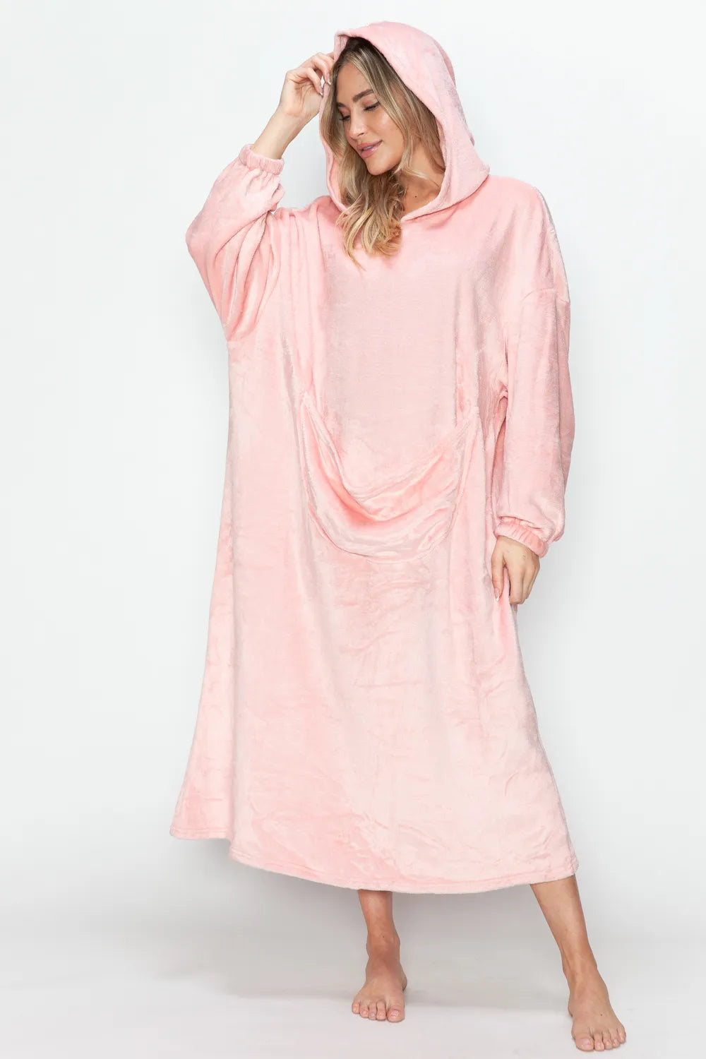 Women's Hooded Midi Lounge Dress with Pockets