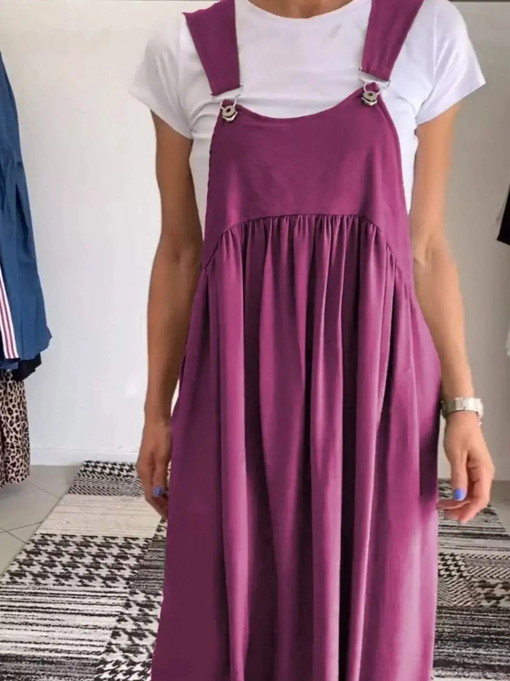 Full Size Ruched Wide Strap Overall Maxi Dress Plus Size Trendsi