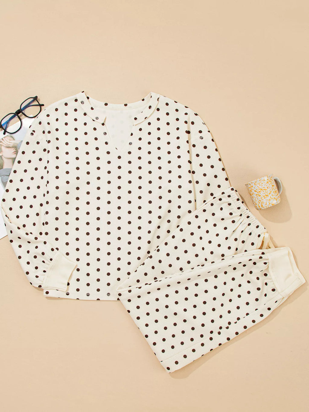Women's Lounge Set Polka Dot Long Sleeve Top & Joggers