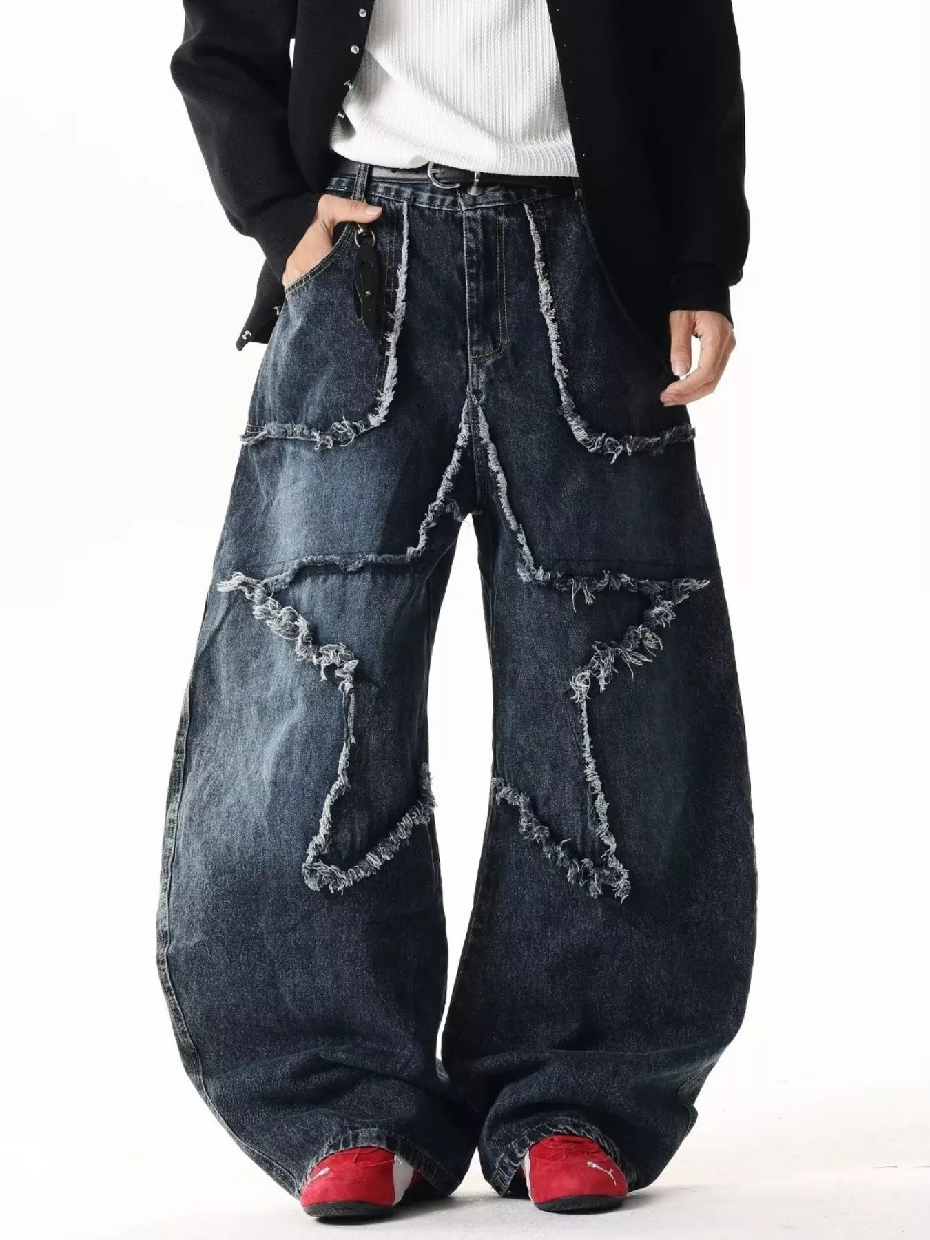 Men's Pants Star Patchwork Wide Leg Jeans