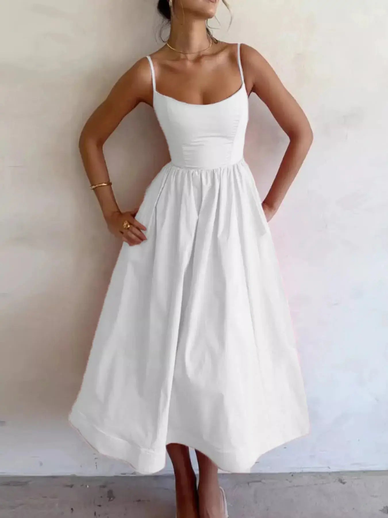 Adjustable Strap Scoop Neck Midi Dress Trendsi
