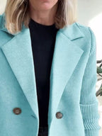 Women's Double-Breasted Jacket with Knit Sleeves