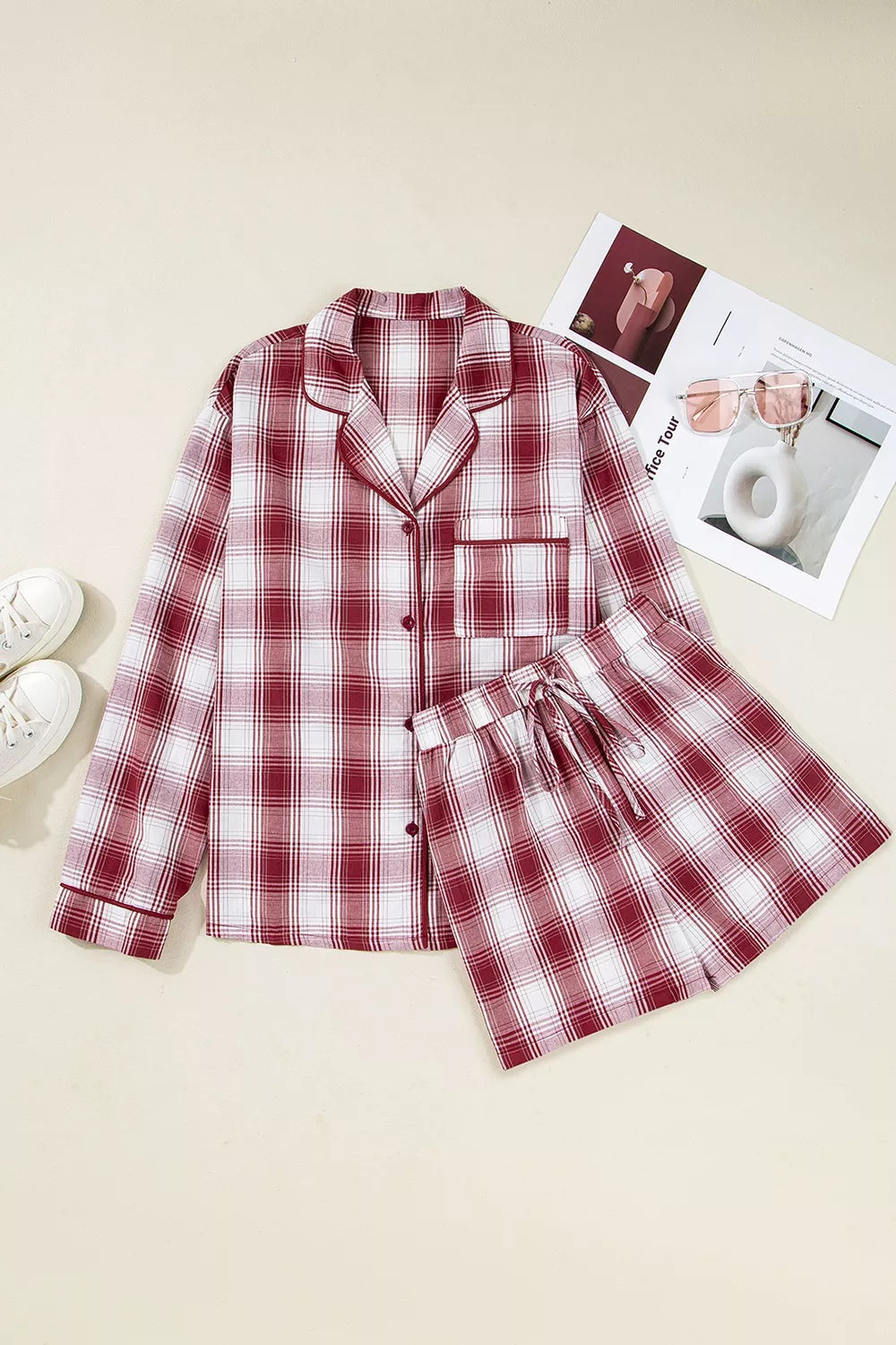 Women's Loungewear Set Plaid Long Sleeve