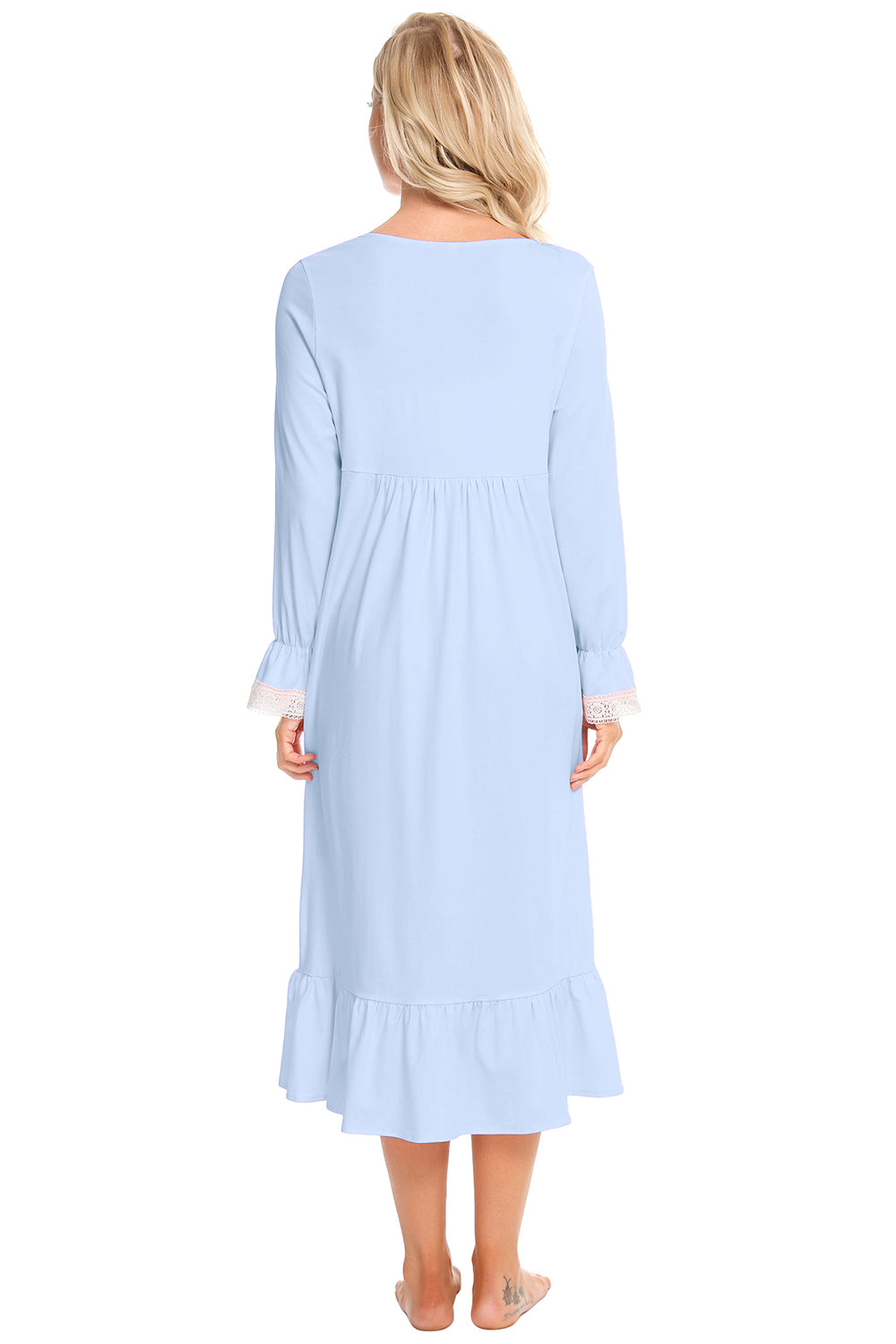 Women's Night Dress – Lace Square Neck Flounce Sleeve