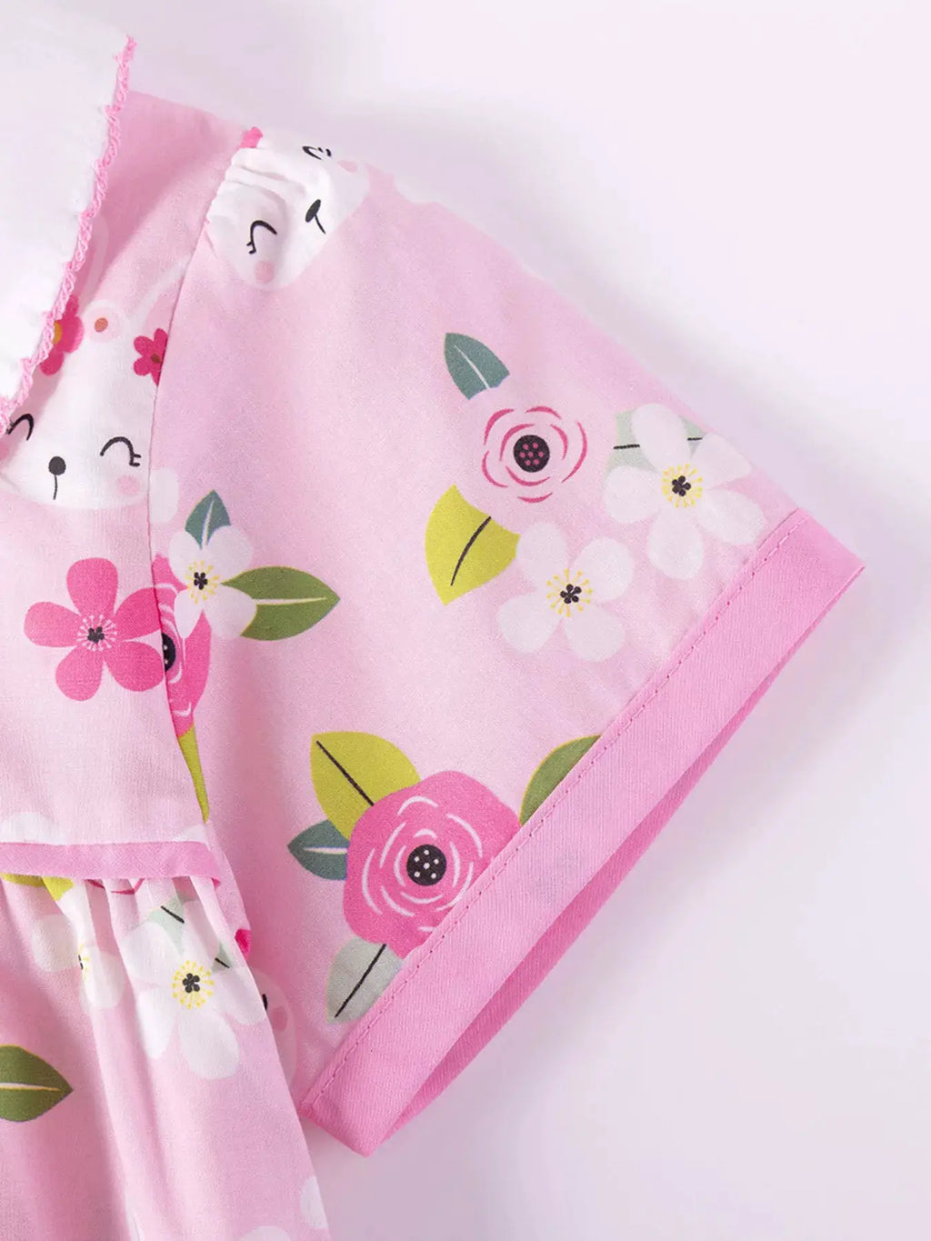 Pink Bunny Floral Print Peter Pan Collar Dress for Girls — Parfymia