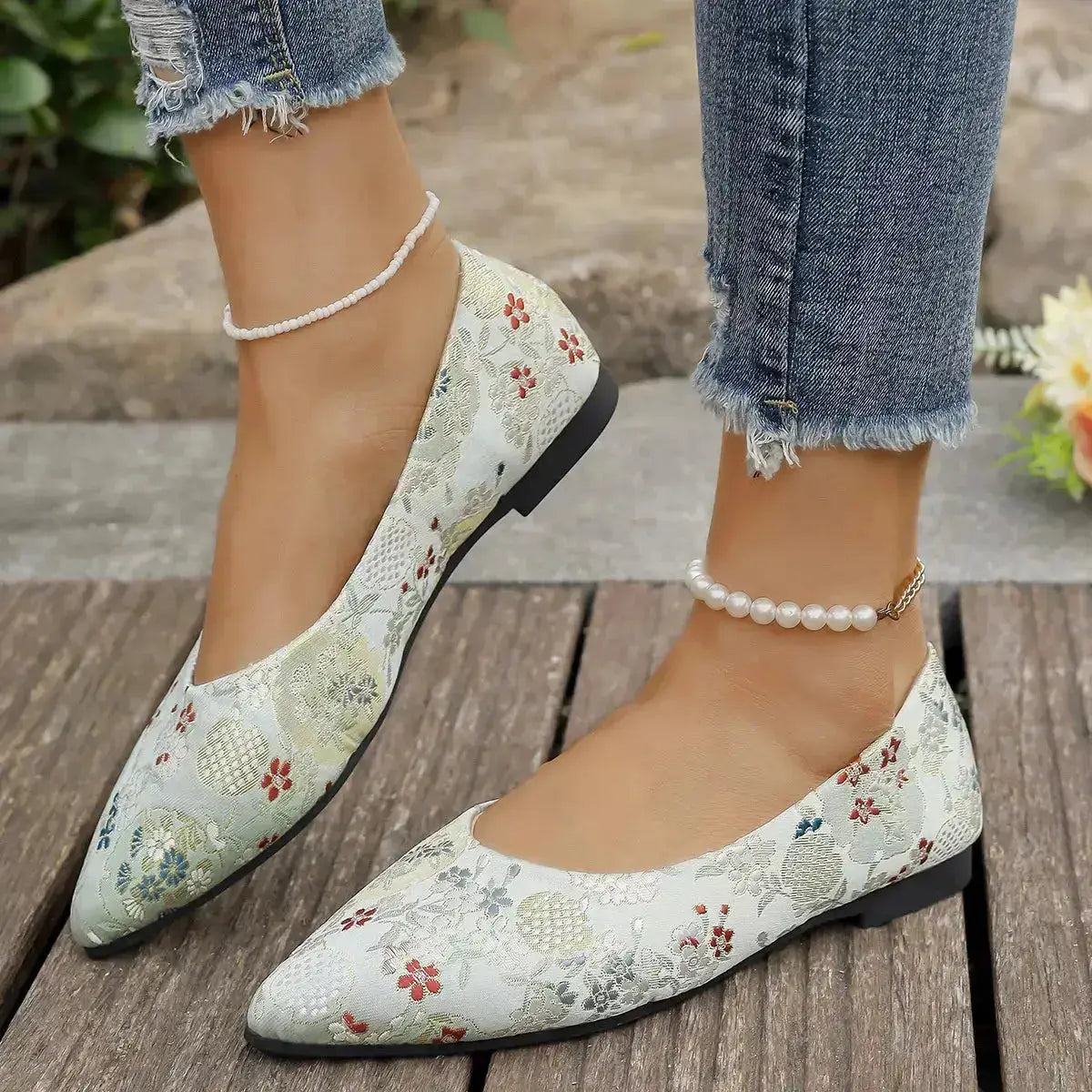 Rhinestone Accented Point Toe Flats for Women by Parfymia