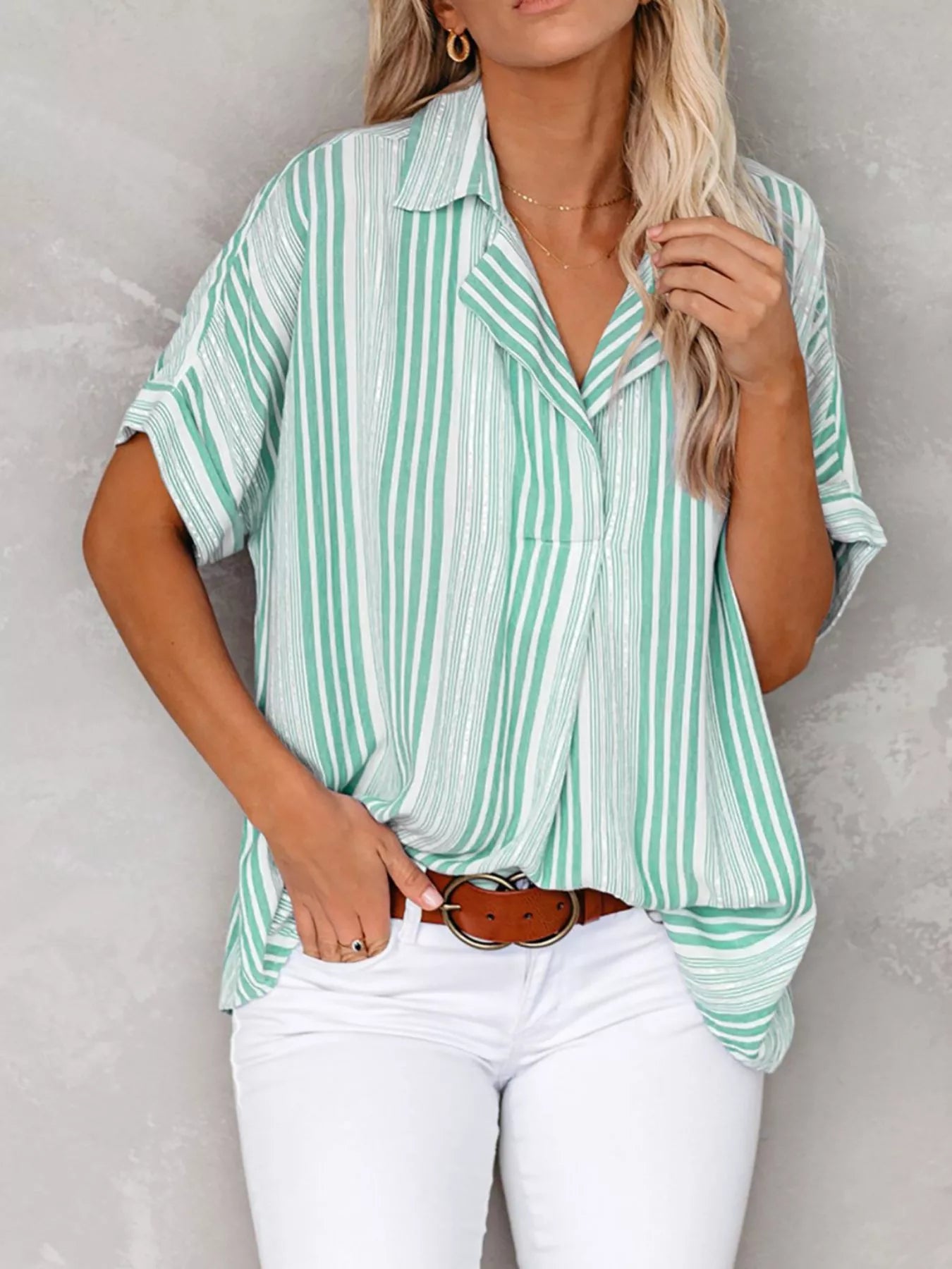 Women's Collared Shirt – Striped & Dotted Plus Size