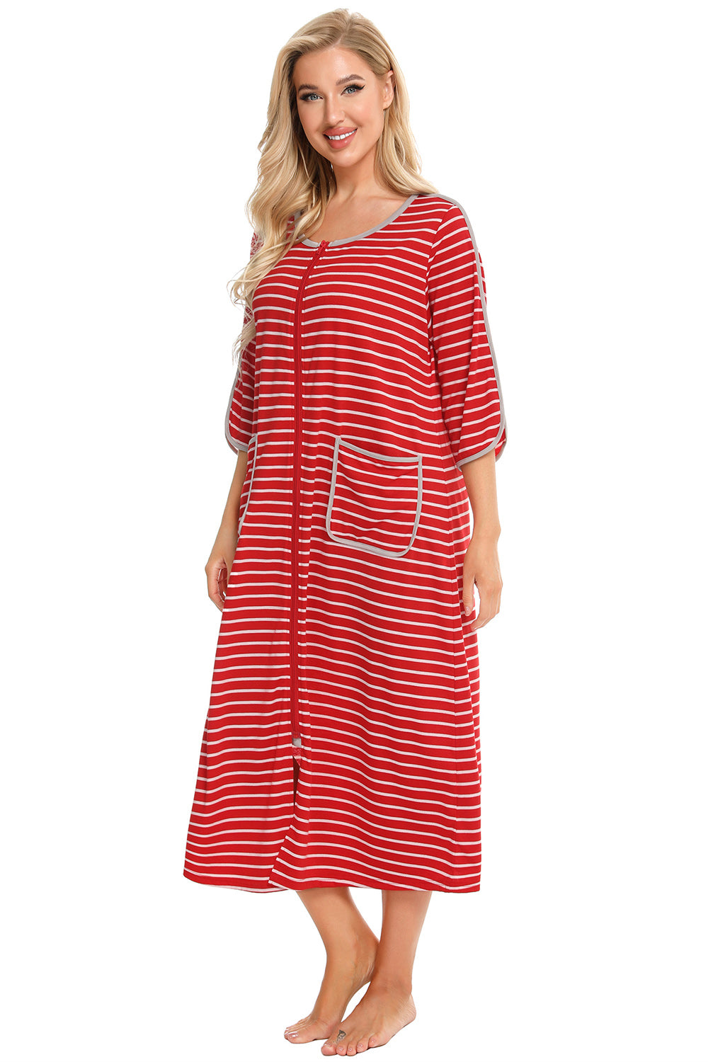 Women's Midi Dress – Round Neck Three-Quarter Sleeve