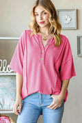 Ribbed Half Button Drop Shoulder Top by Heimish by Parfymia