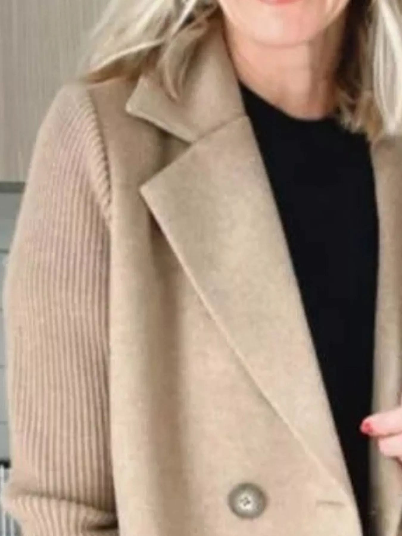 Women's Double-Breasted Jacket with Knit Sleeves