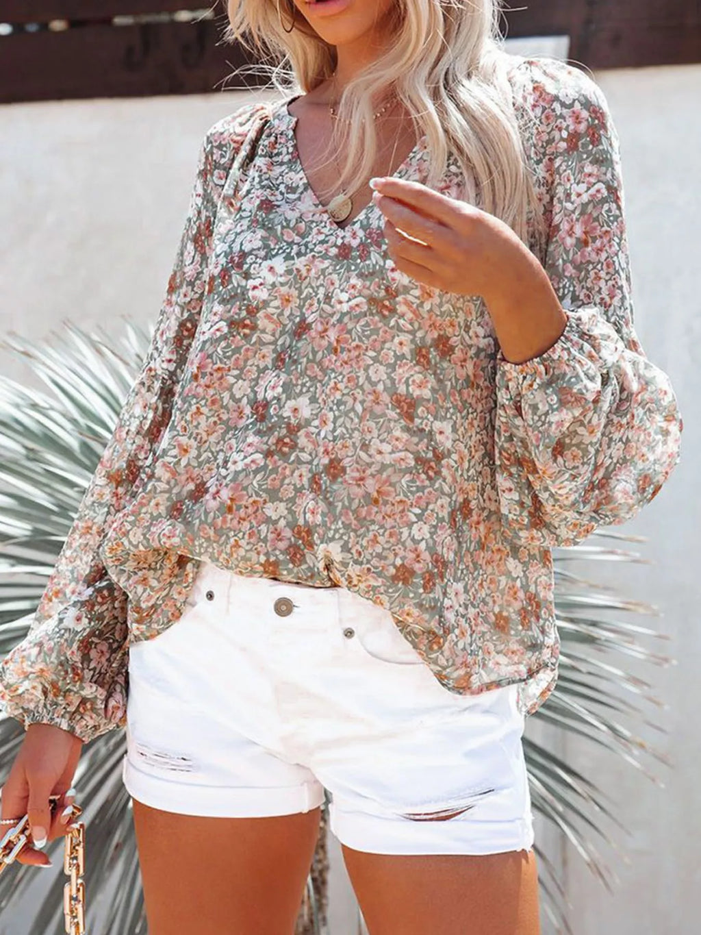 Women's Floral Print V-Neck Blouse Plus Size
