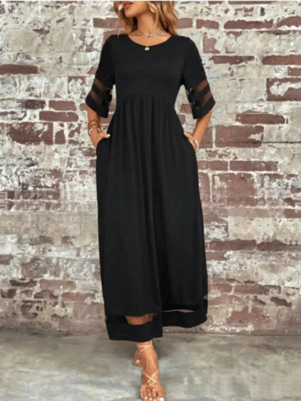 Full Size Round Neck Half Sleeve Dress Plus Size Trendsi
