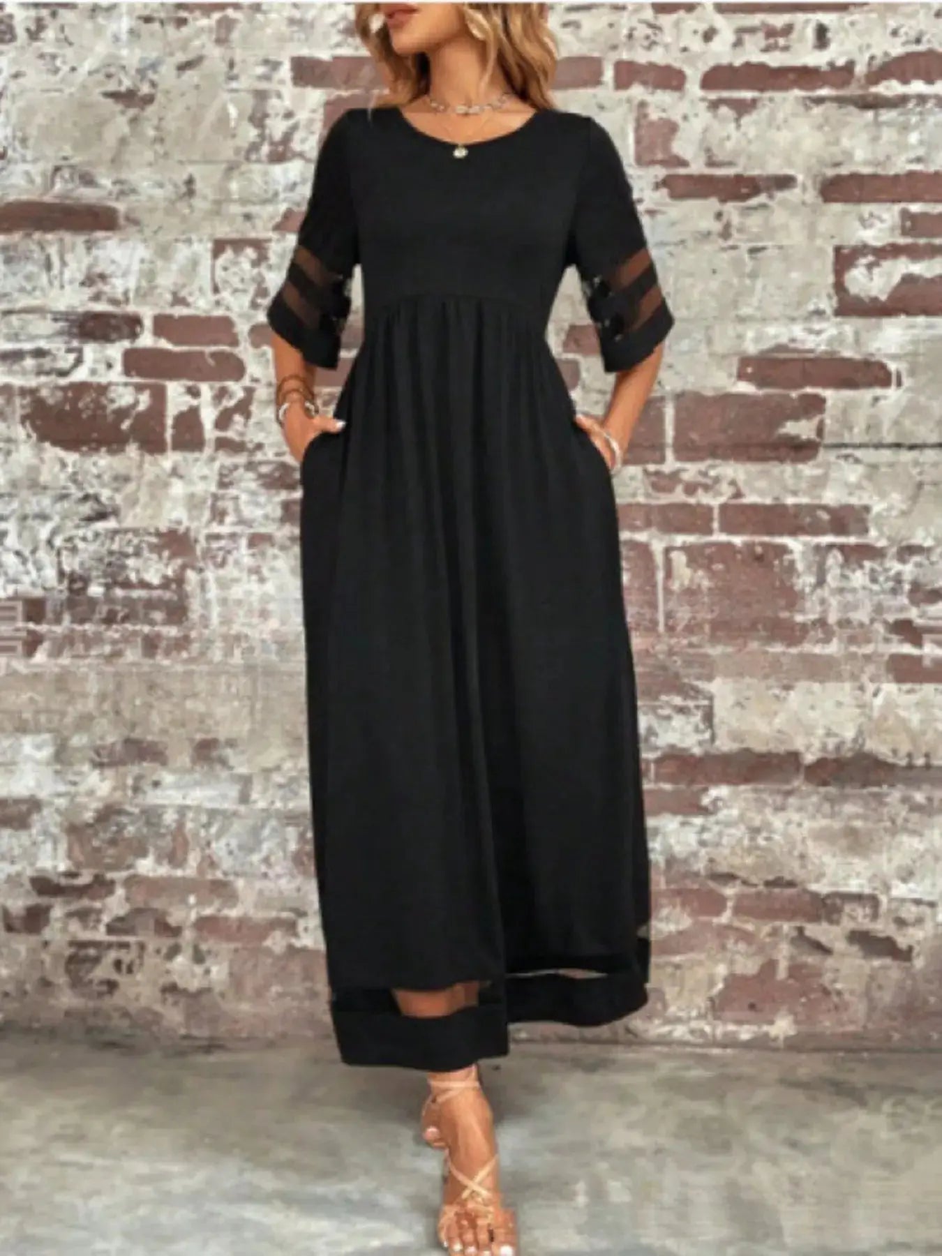 Full Size Round Neck Half Sleeve Dress Plus Size Trendsi