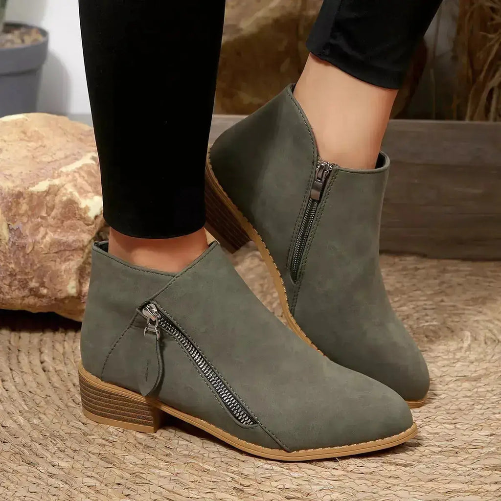 PU Leather Block Heels Ankle Boots for Women by Parfymia