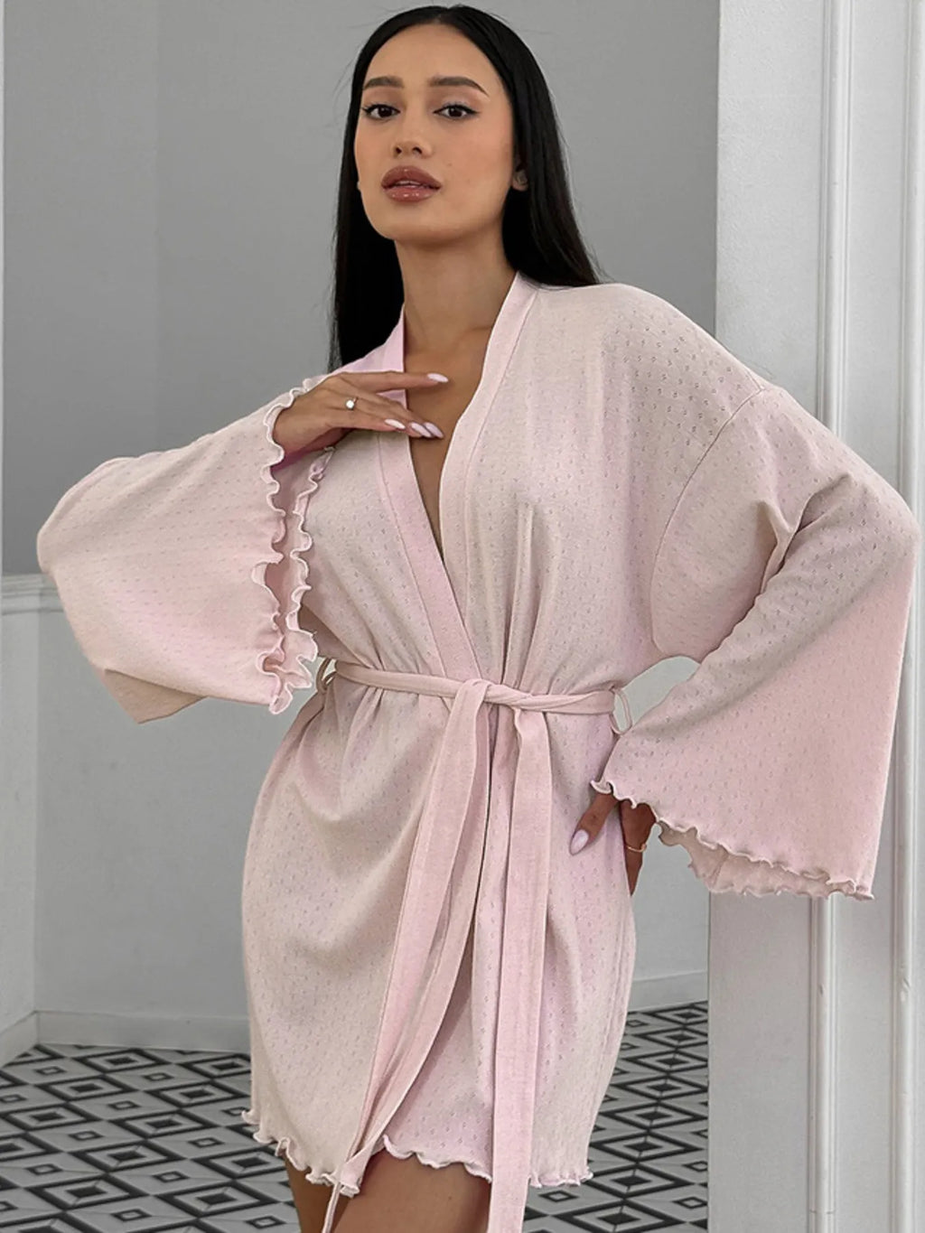 Women's Tie Waist Kimono Lounge Nightgown