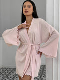 Women's Tie Waist Kimono Lounge Nightgown