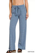 Women's Lounge Pants – Ribbed Drawstring Wide Leg