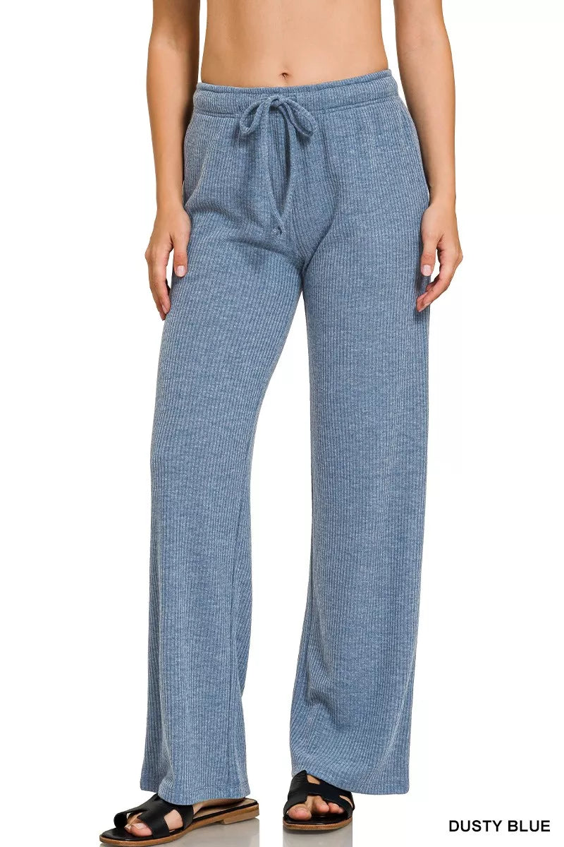 Women's Lounge Pants – Ribbed Drawstring Wide Leg