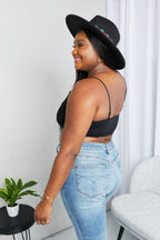 Women's Textured Spaghetti Strap Bralette in Black