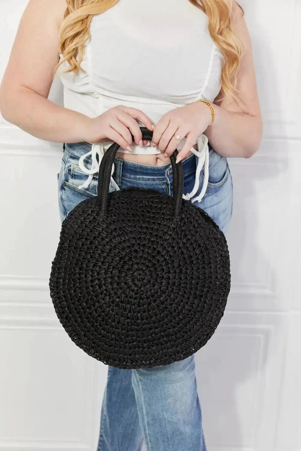 Black Straw Rattan Handbag by Justin Taylor by Parfymia