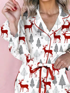 Women's Pajama Set – Christmas Print Velvet Trim
