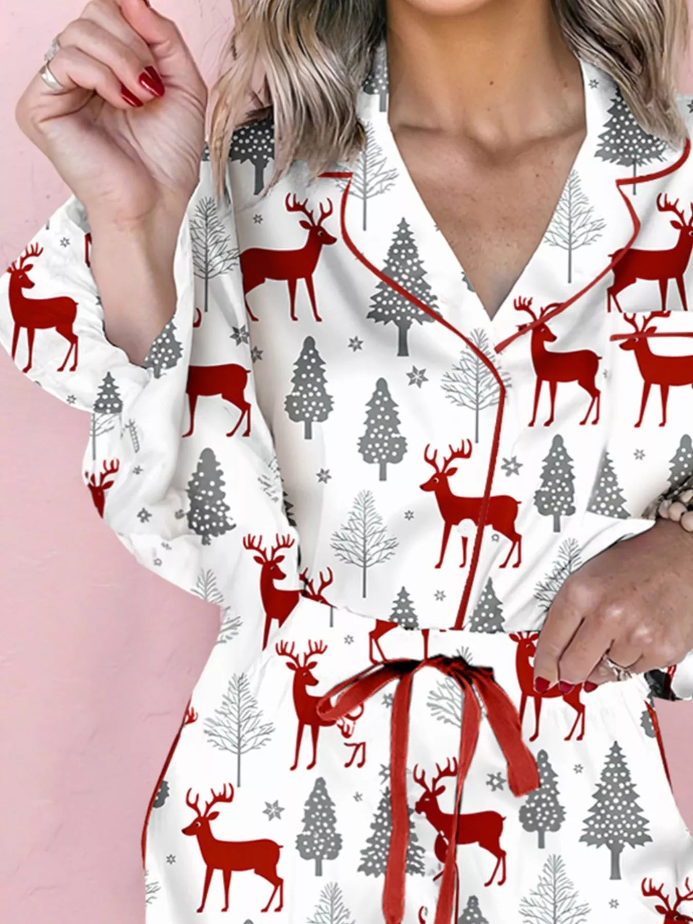 Women's Pajama Set – Christmas Print Velvet Trim