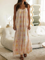 Women's Lounge Dress – Printed Maxi with Ruffled Hem