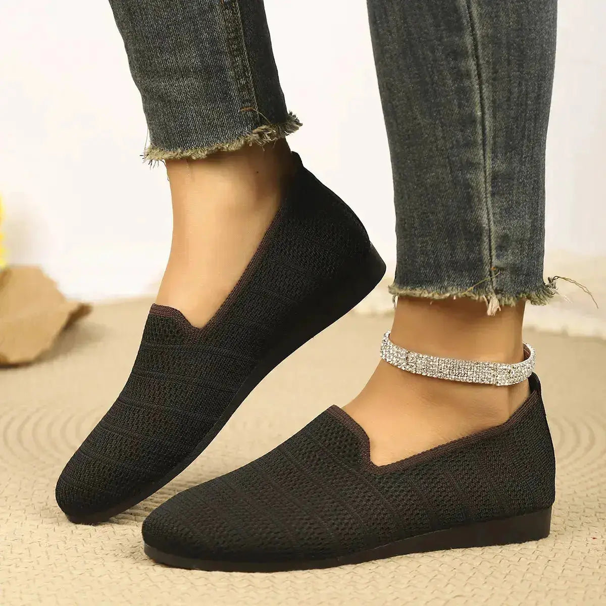 Comfortable Breathable Knit Slip-On Loafers by Parfymia