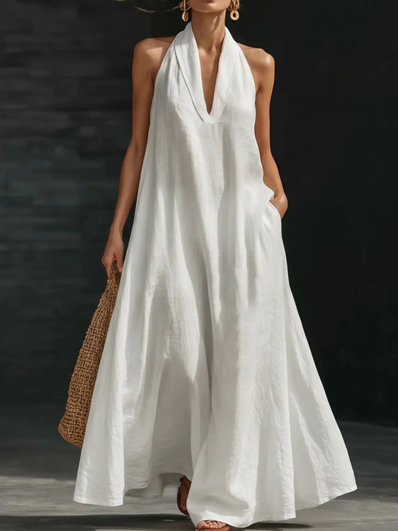 Halter Neck Maxi Dress with Pockets Trendsi