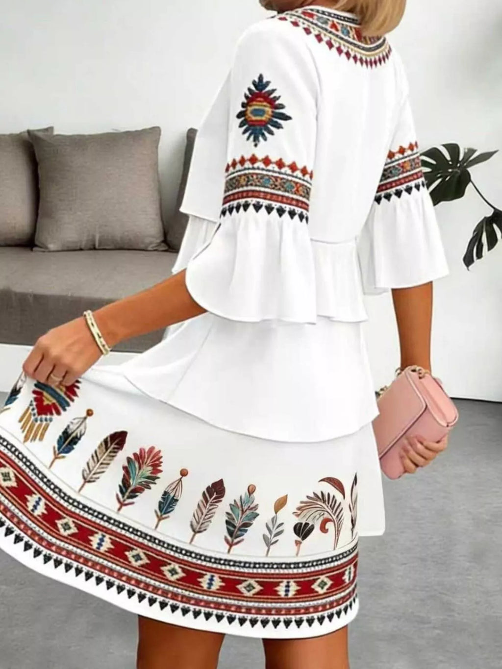 Women's Printed Dress with Ruffled Half Sleeves