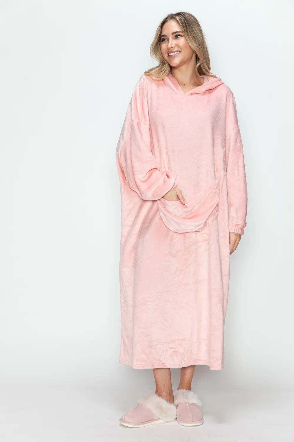 Women's Hooded Midi Lounge Dress with Pockets