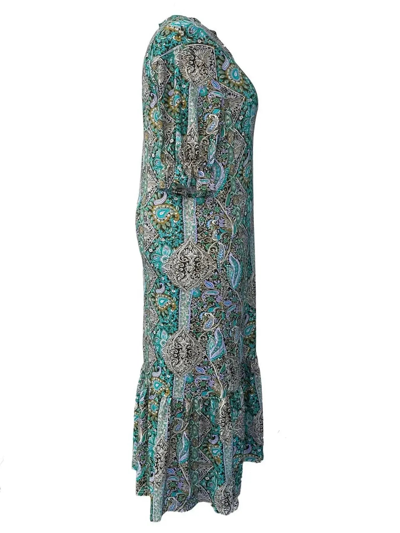 Full Size Bohemian Paisley Print Ruffle Hem Midi Dress Plus Size Trendsi