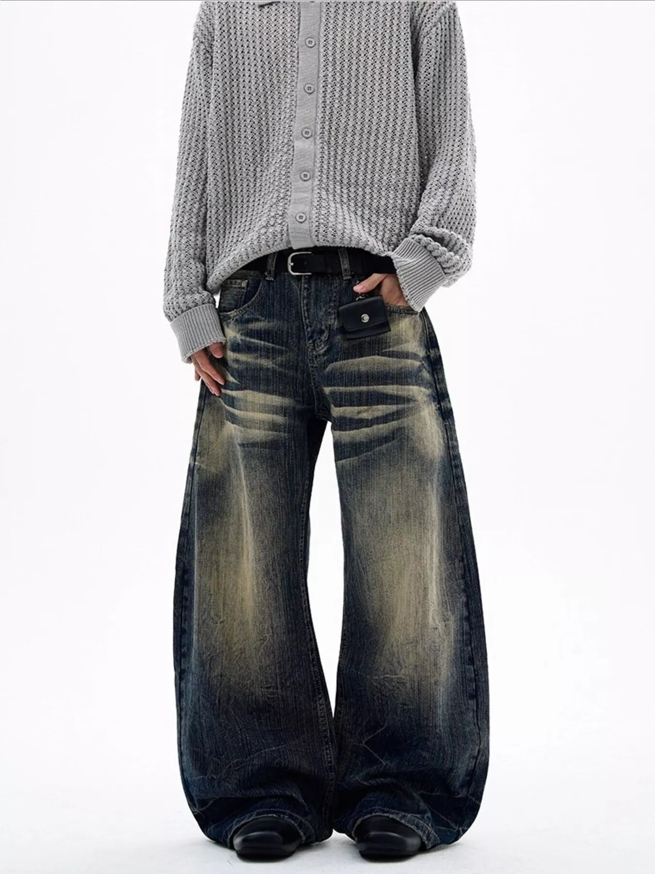 Men's Pants Vintage Wash Wide Leg Plus