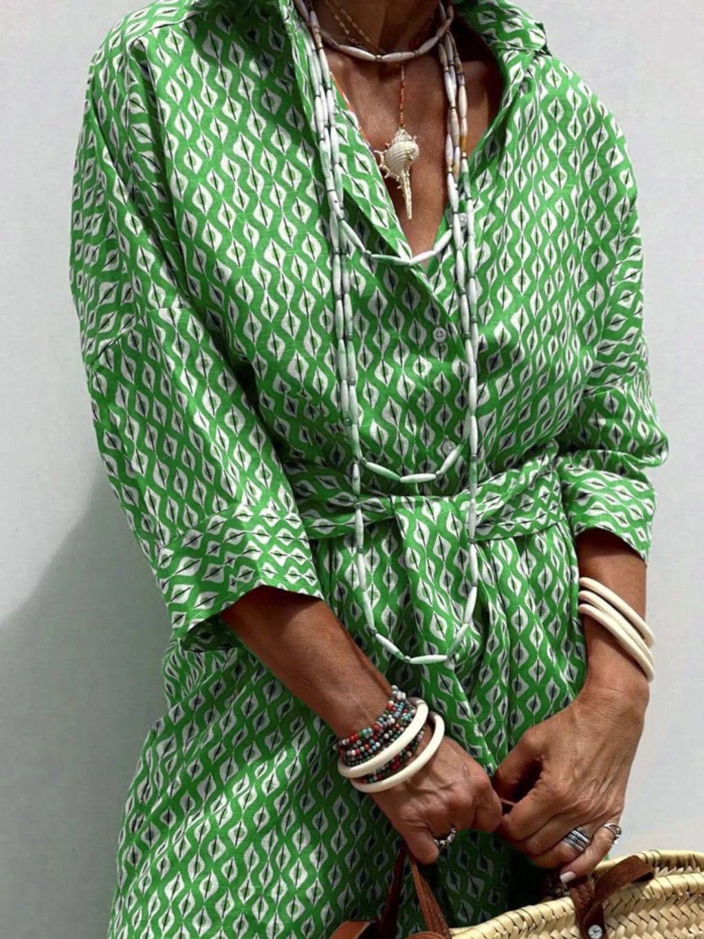 Women's Midi Dress – Printed Button-Down Plus