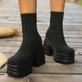 Stylish Round Toe Block Heel Boots in Rubber and Woven by Parfymia