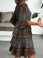 Women's Paisley Print Ruffle Mini Dress Plus Size