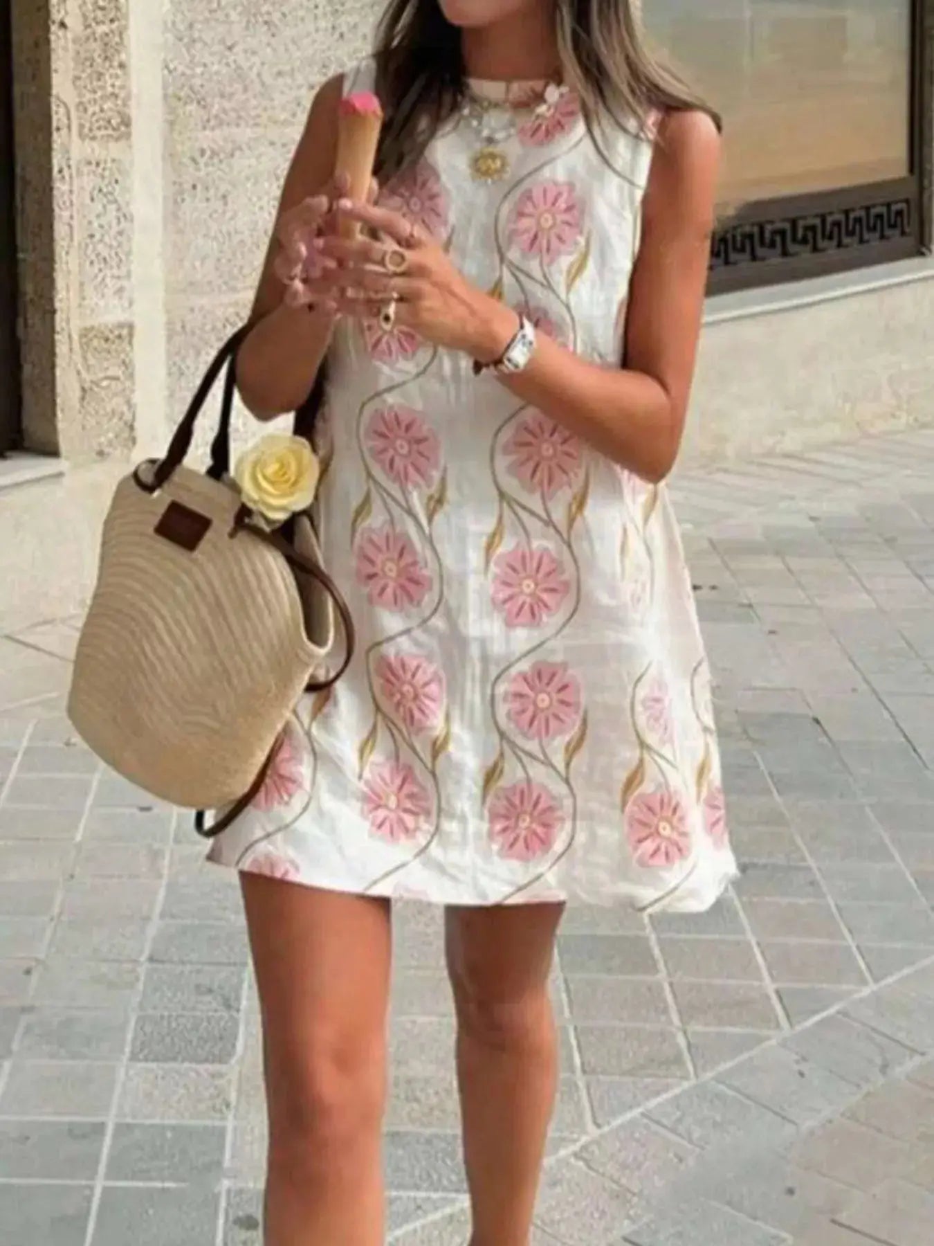 Floral Pattern Sleeveless Mini Dress Trendsi