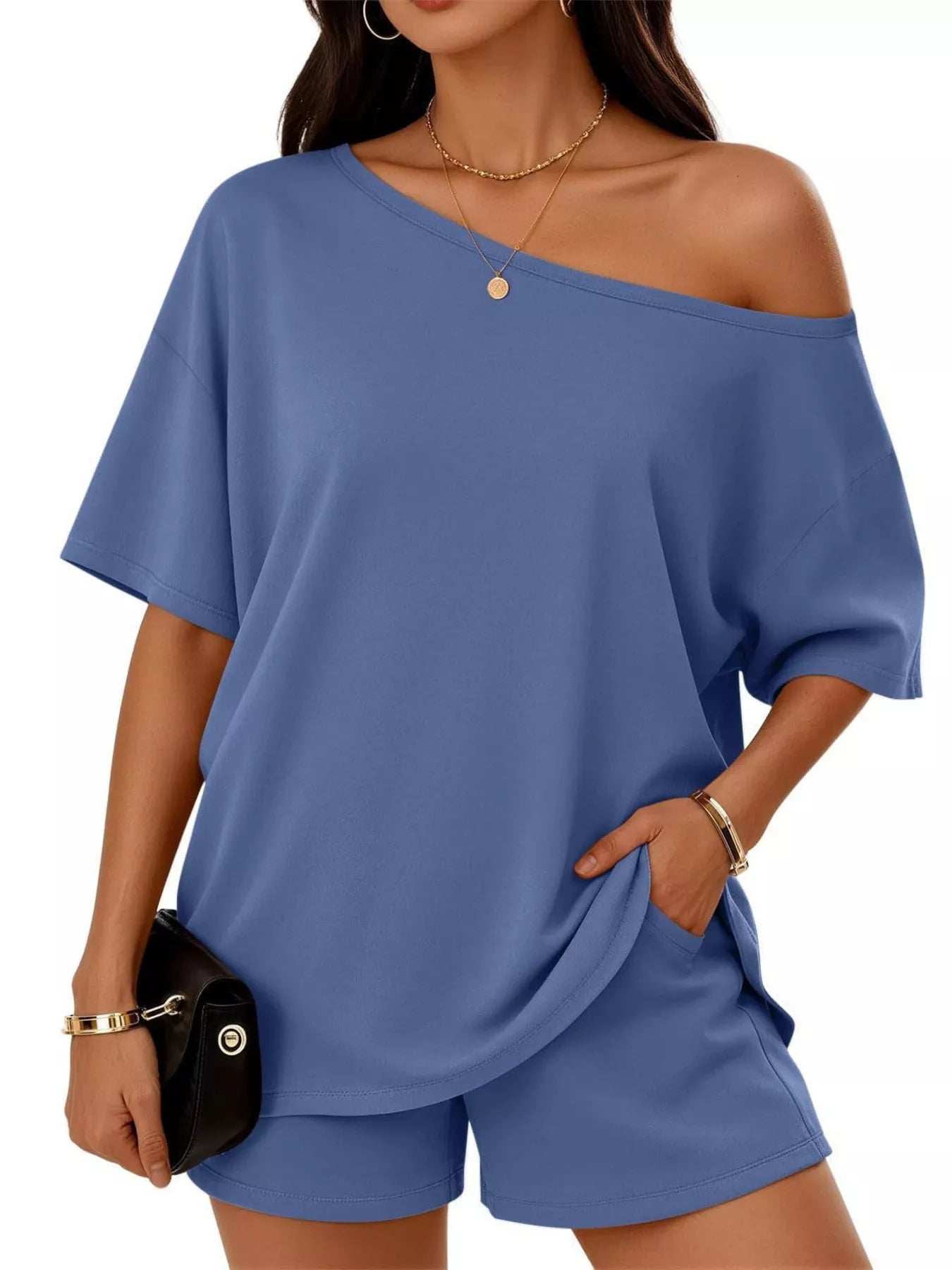 Women's Shorts Set One Shoulder Plus Size