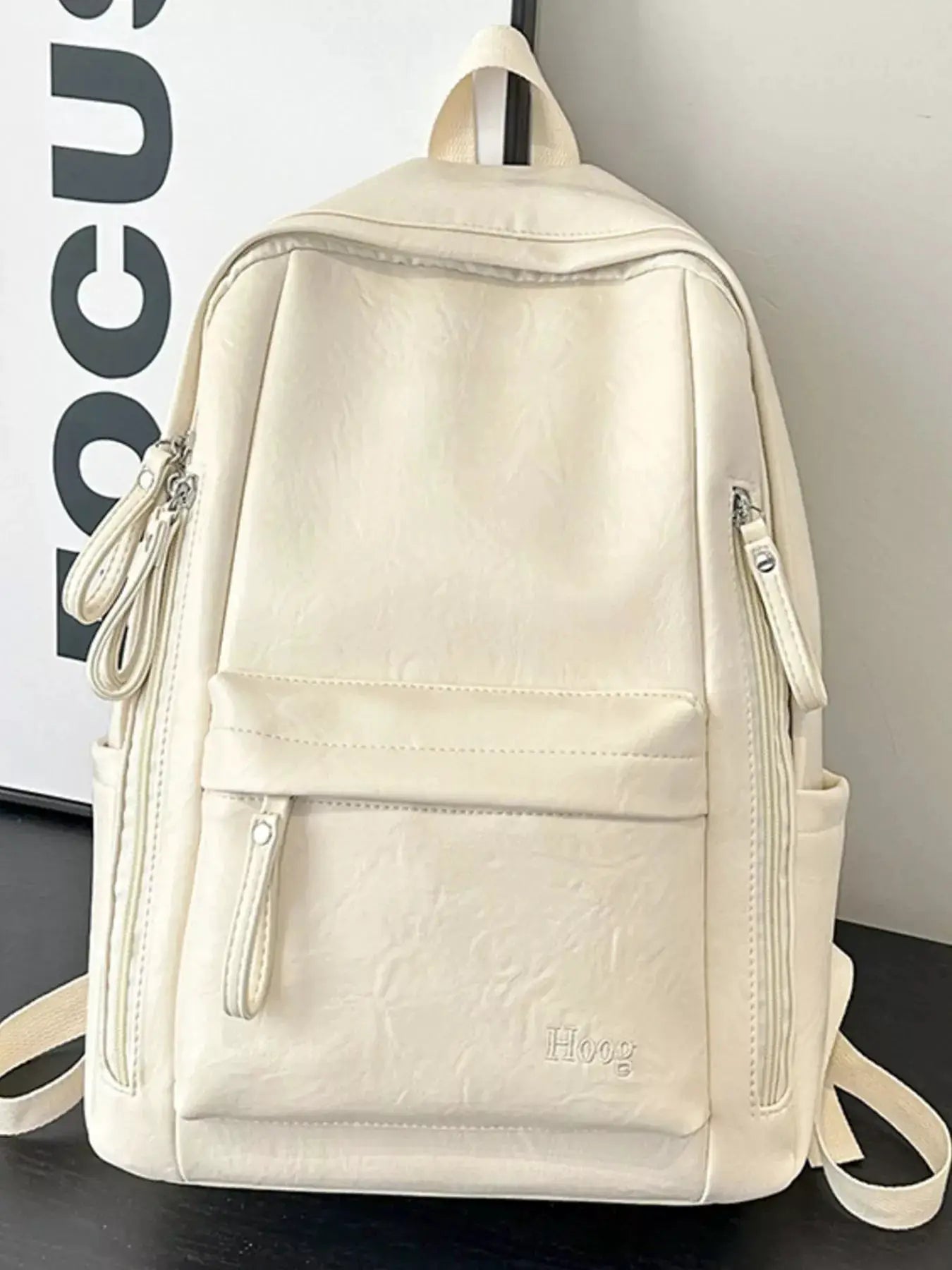 PU Leather Textured Backpack Bag With Front Pocket — Parfymia