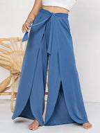 Women's Plus Size Wide Leg Pants with Tied Slit